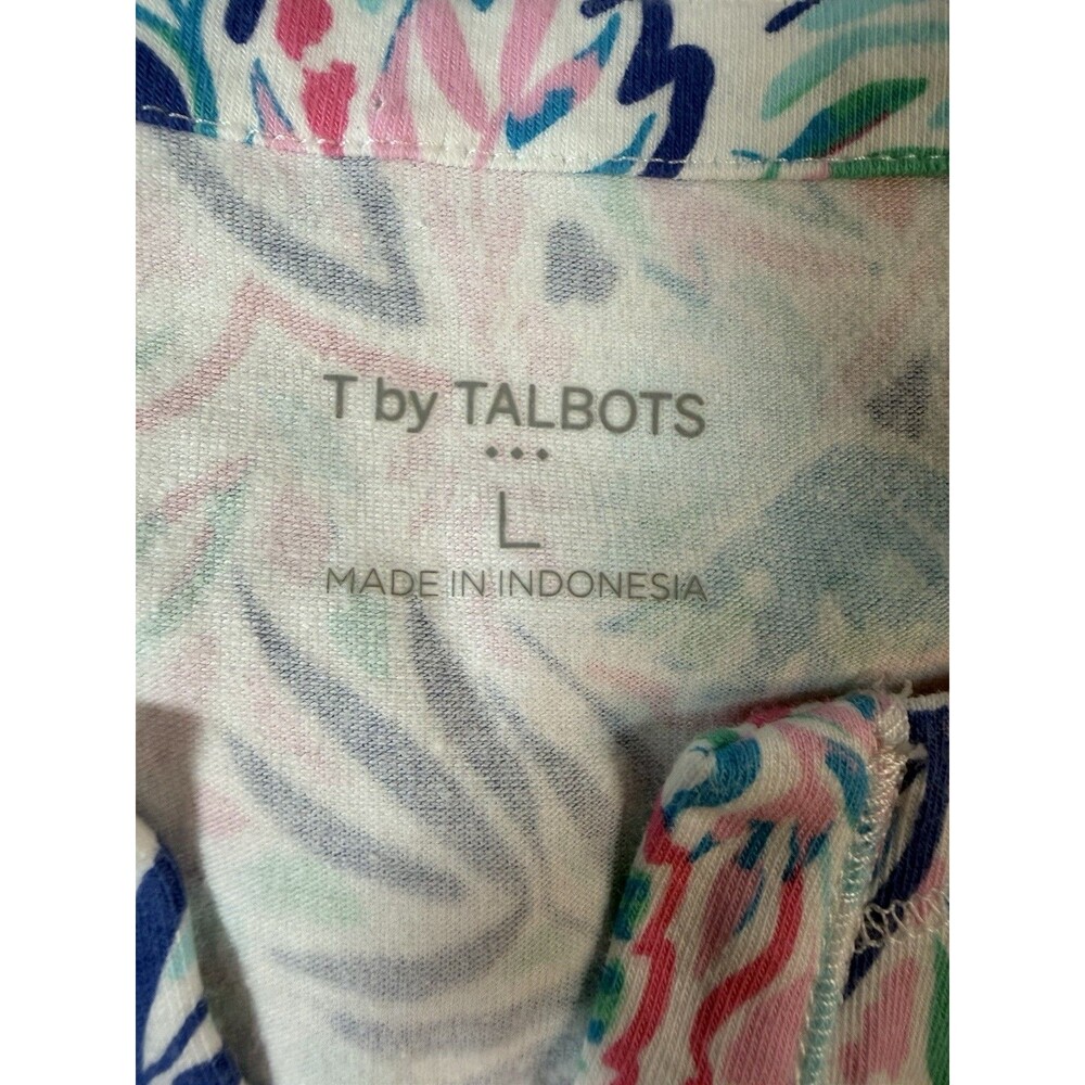 T by Talbots Pastel Short Sleeve Split Neck Tee Blue/Pink Women’s Large - Picture 7 of 7